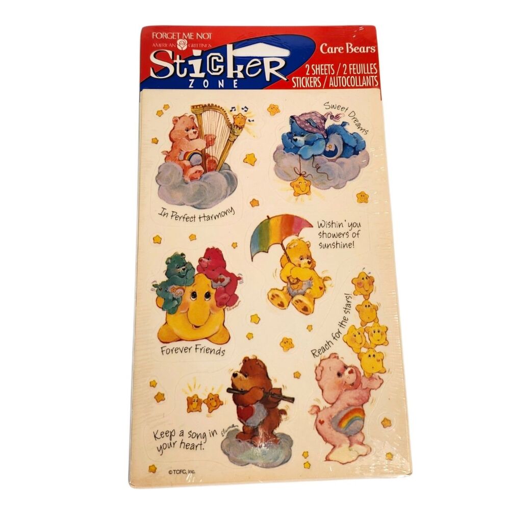 Care Bears American Greetings Stickers Vintage 1998 Scrapbook 2 Sheets NEW